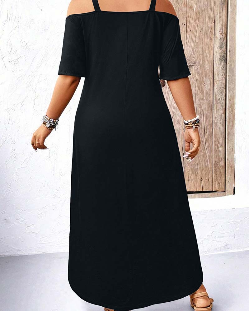 Kjole Ensfarget V-Utringning Off-Shoulder Lang