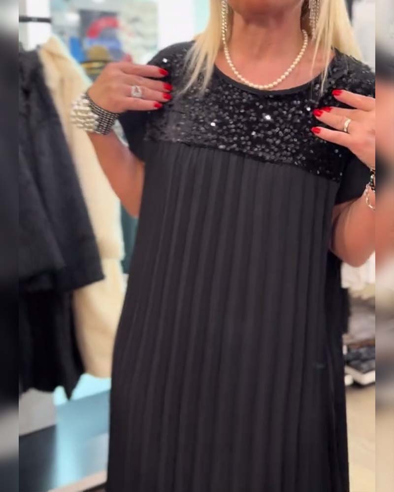 Fasjonabel paljettkjole med korte ermer