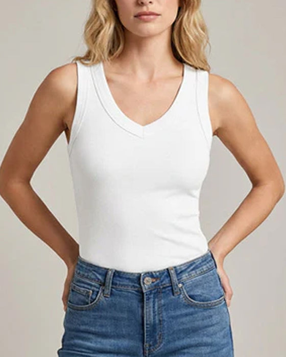 Tanktop V-Hals Ribbet Ensfarget