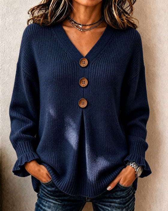 Genser V-Hals Knapp Pullover