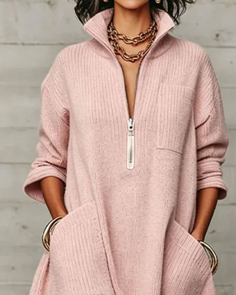 Genserkjole Halv-Zip Ribbet Lomme