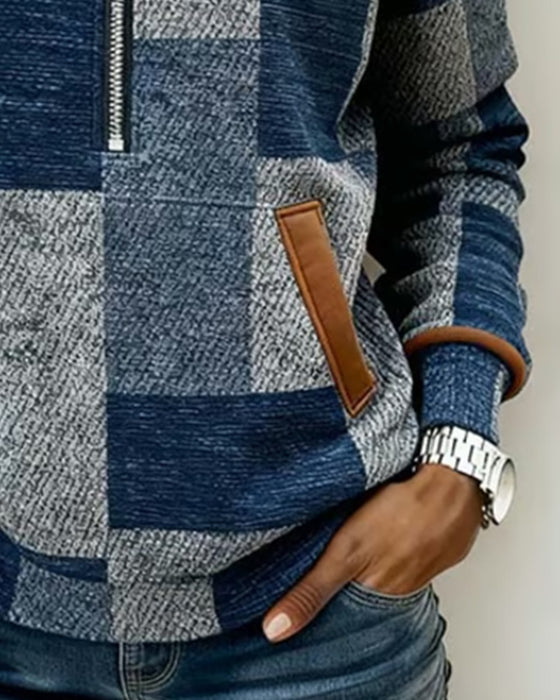 Stilig Hettegenser Med Halv Glidelås Og Fargeblokker