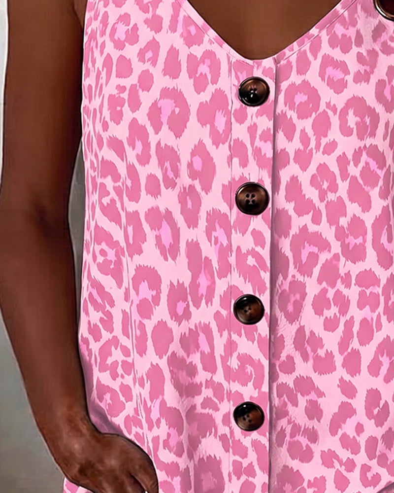 Tank Top Leopard Spagettistrap Knapp Metallspenne