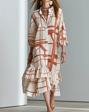 Kjole Knapp Stripe Ruffle