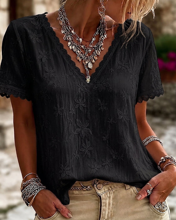 Bluse V-Hals Blonder Kort Erme