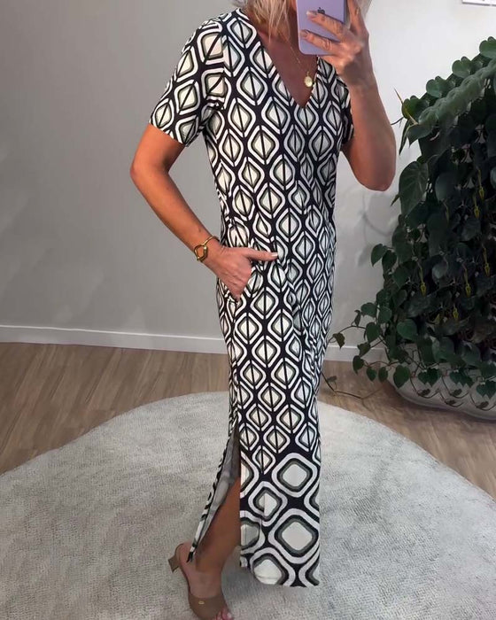 Kjole V-Hals Geometrisk Kortermet