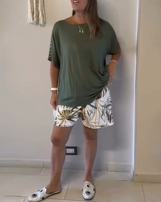 T-Skjorte Løs Rund Hals Kort Erm