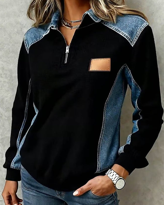 Topp Glidelås Denim Patchwork Slag