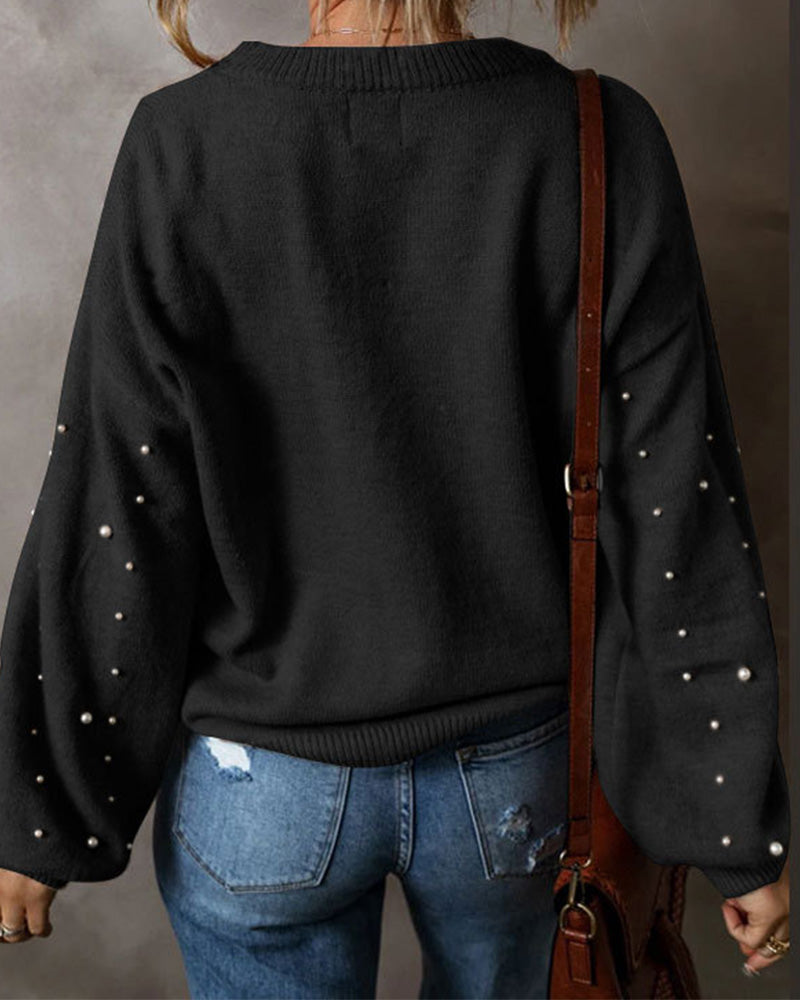 Pullover Med Perler Lang Erme Rund Hals