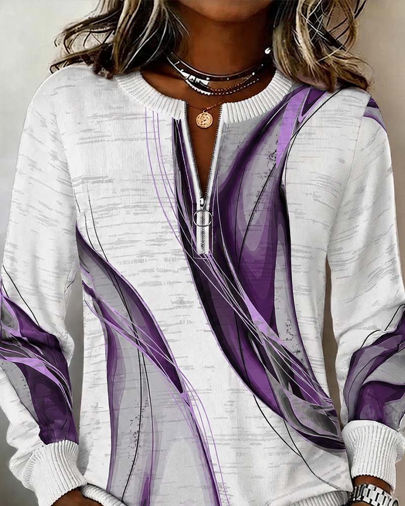 Hoodie Glidelås Pullover Kontrast Løs