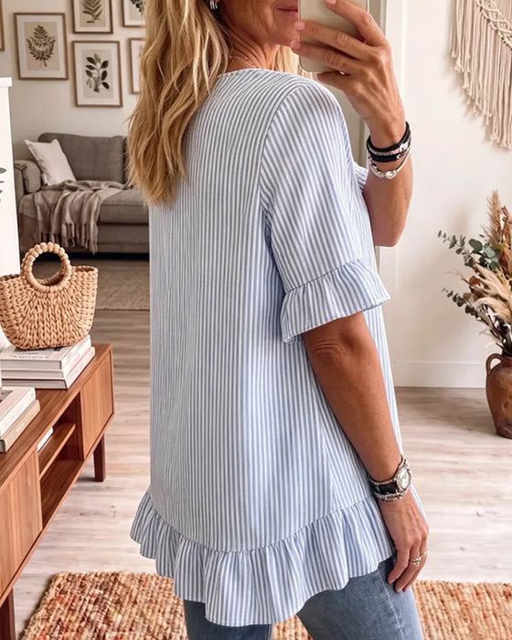 T-Skjorter Stripe Rundhals Rynking