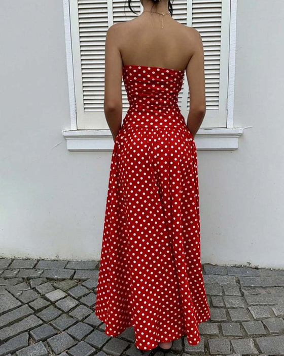Kjole Prikket Bandeau A-Linje Lang