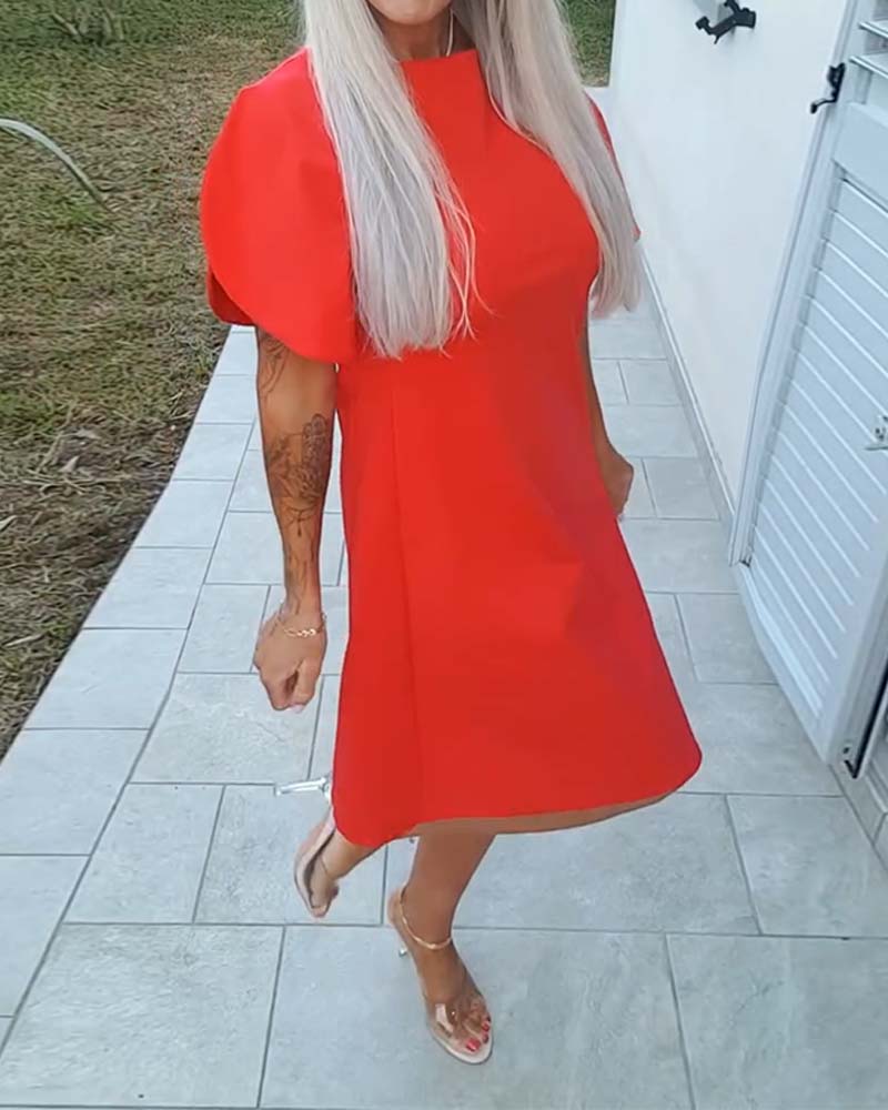 Kjole Ensfarget Pufferme A-Linje