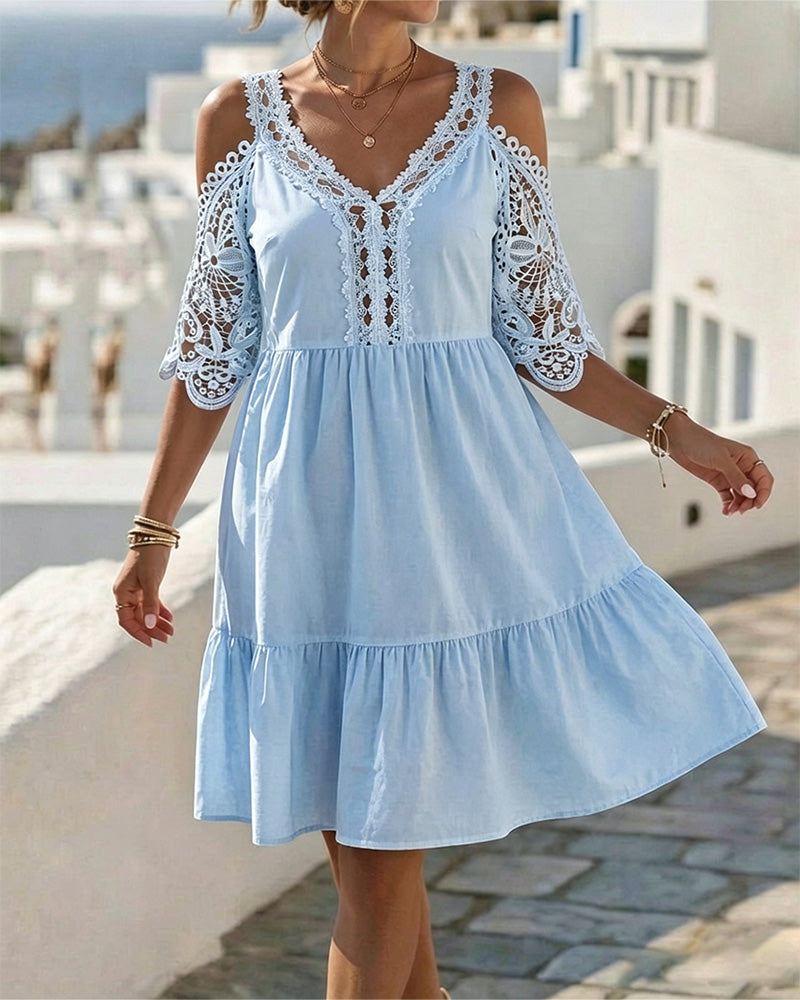 Kjoler Blonder Off-Shoulder Lagdelt Kort