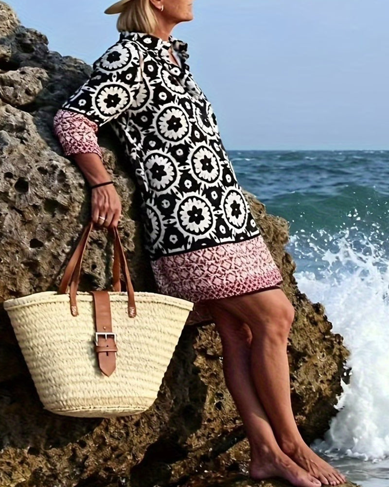 Kjole Etnisk Stil Trekvart Erm