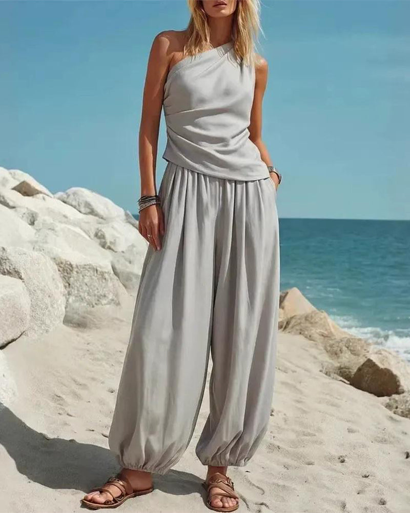 Set Enskulder Tank Top Høy Midje Bukser
