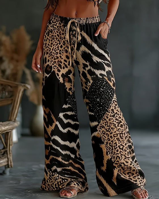 Bukser Leopard Trykk Patchwork Bred Ben Casual