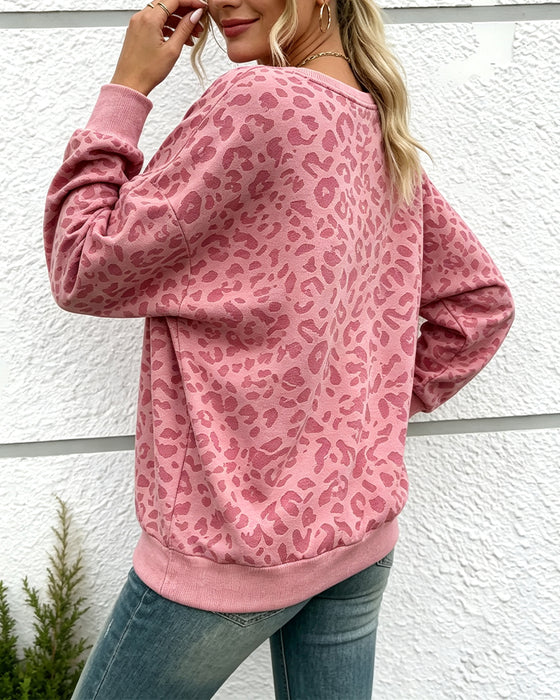 Pullover Sweatshirt Leopard Rundhalset Drop Skulder