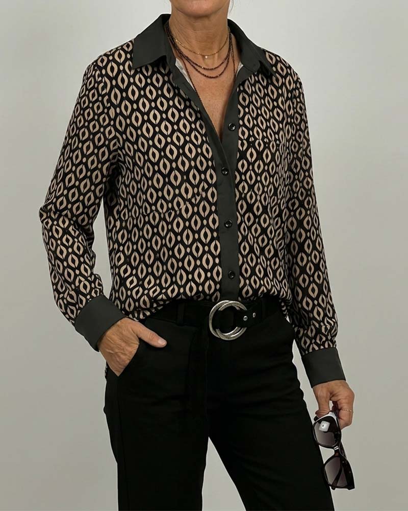 Skjorte Geometrisk Fargeblokkert Lappeteknikk