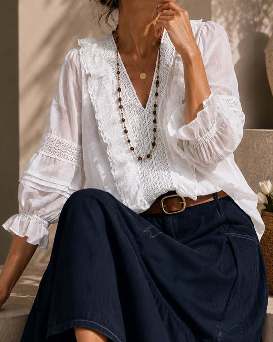Bluse V-Hals Enfarget Blonder