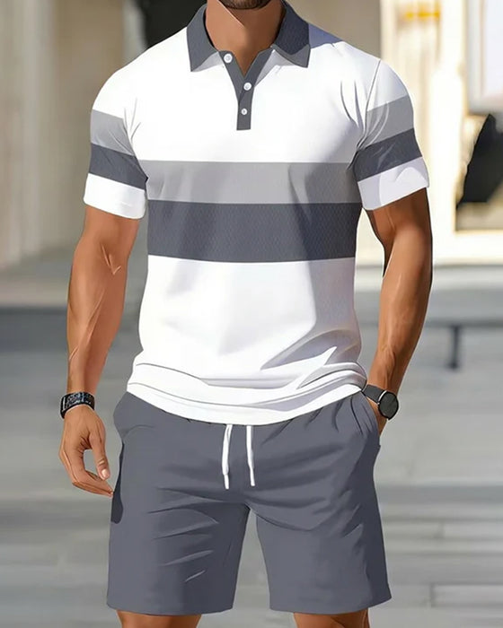 Set Stripet Polo Herre Shorts