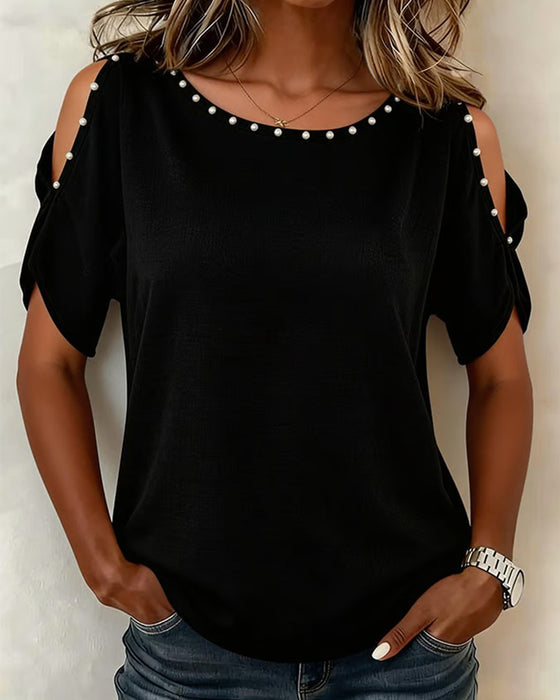 Bluse Off-Shoulder Kort Erme Rund Hals