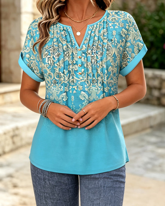 Bluse Gradient Blomstret Kort Erme