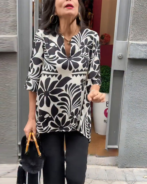 Bluse Vintage Halvermet Trykket