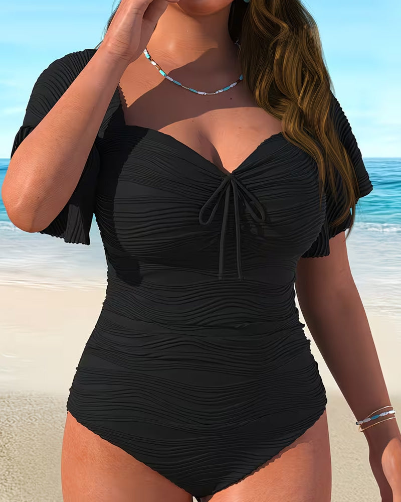 Ensfarget Badetøy Rysjeerme Snøre