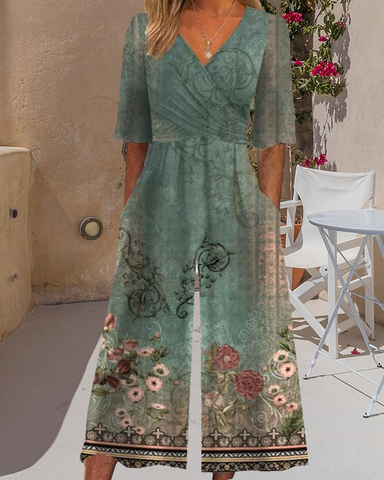 vintage jumpsuit med blomstertrykk