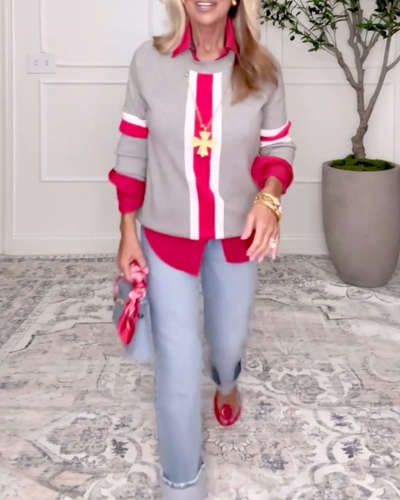 Rundhalset Langermet Kontrastfarget Genser