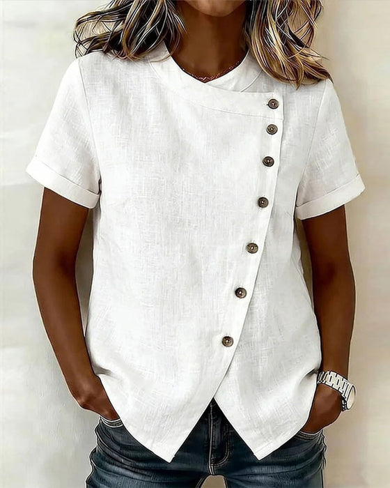 Bluse Asymmetrisk Diagonal Knapp Designer
