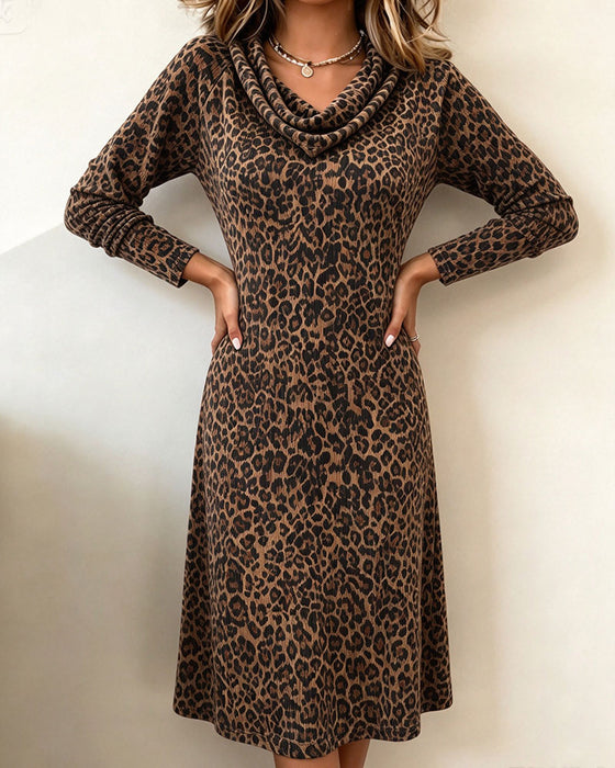 Kjole Slouchy Mock Hals Leopard Lang Erme