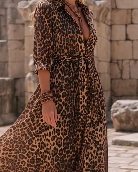 Kjole Leopard Trykk A-Kant Stropper Lang