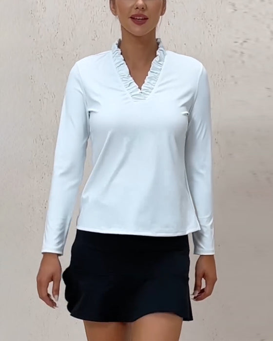 Topp Høy Stretch Rasktørk Rysjet V-Hals Uformell