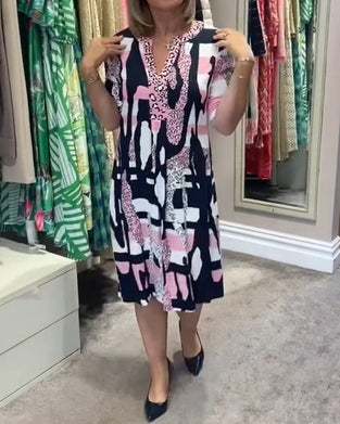 Midikjole med leopardmønster for kvinner