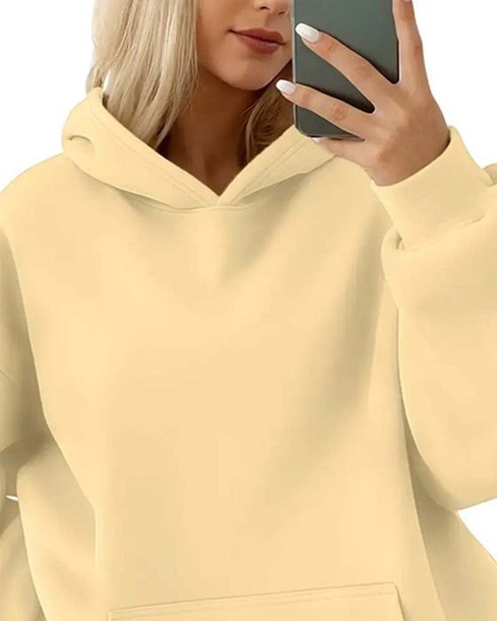 Hoodie Solid Farge Lang Erme Casual