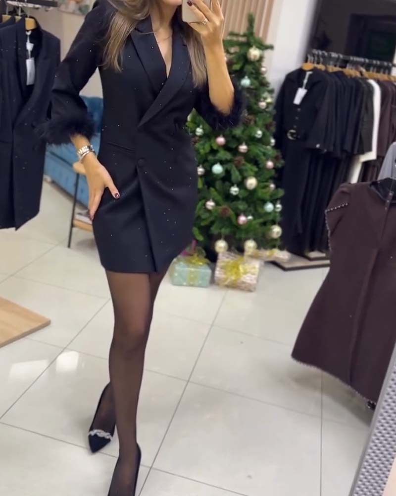 Skjørt Strutsefjær Forgyldte Krystaller Dobbelknapping Jakke