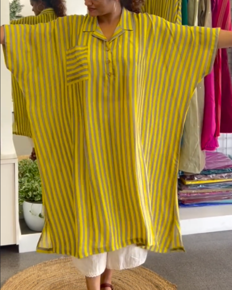 Kjole Jakkeslag Løs Stripet Skjorte