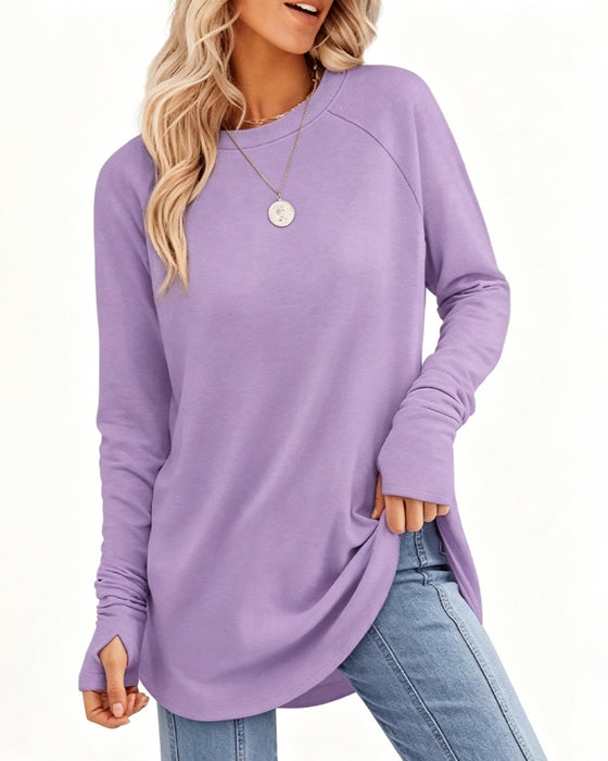 Topp Avslappet Rund Hals Raglan Lang Erme
