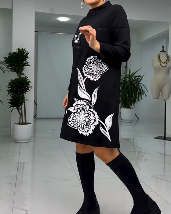 Kjole Pullover Langermet Blomstertrykk