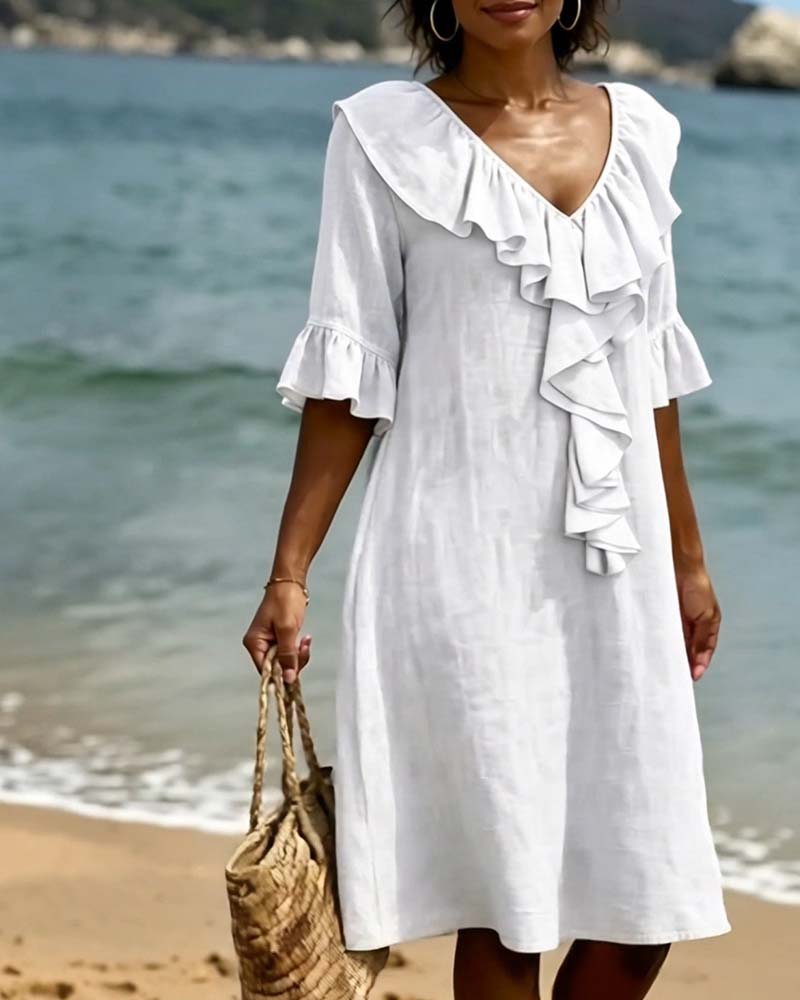 Kjole V-Hals Rysj Shift