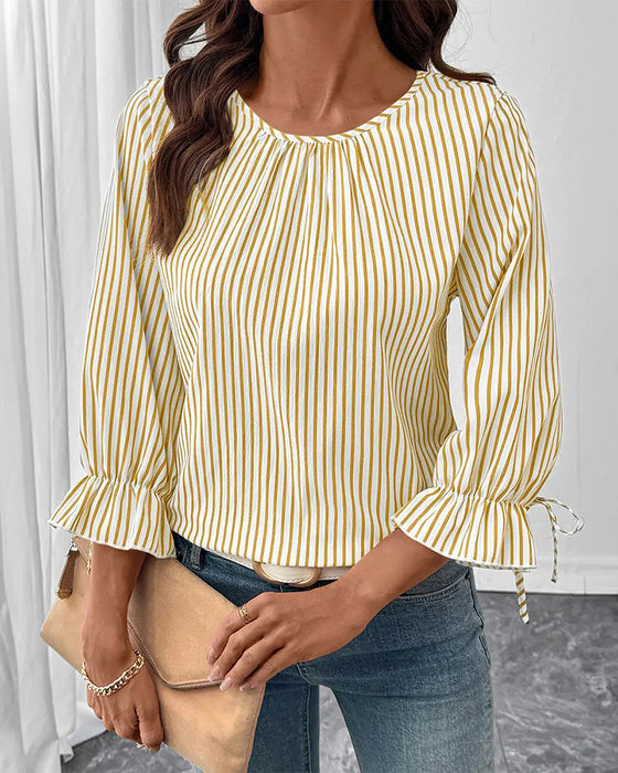 Bluse Stripet Rundhalset Boble Erme