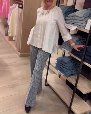 Topp Trekvarts Erm Rund Hals Plissert