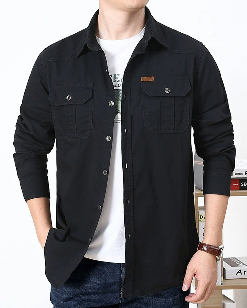 Skjorte Herre Arbeidsklær Lomme Ensfarget