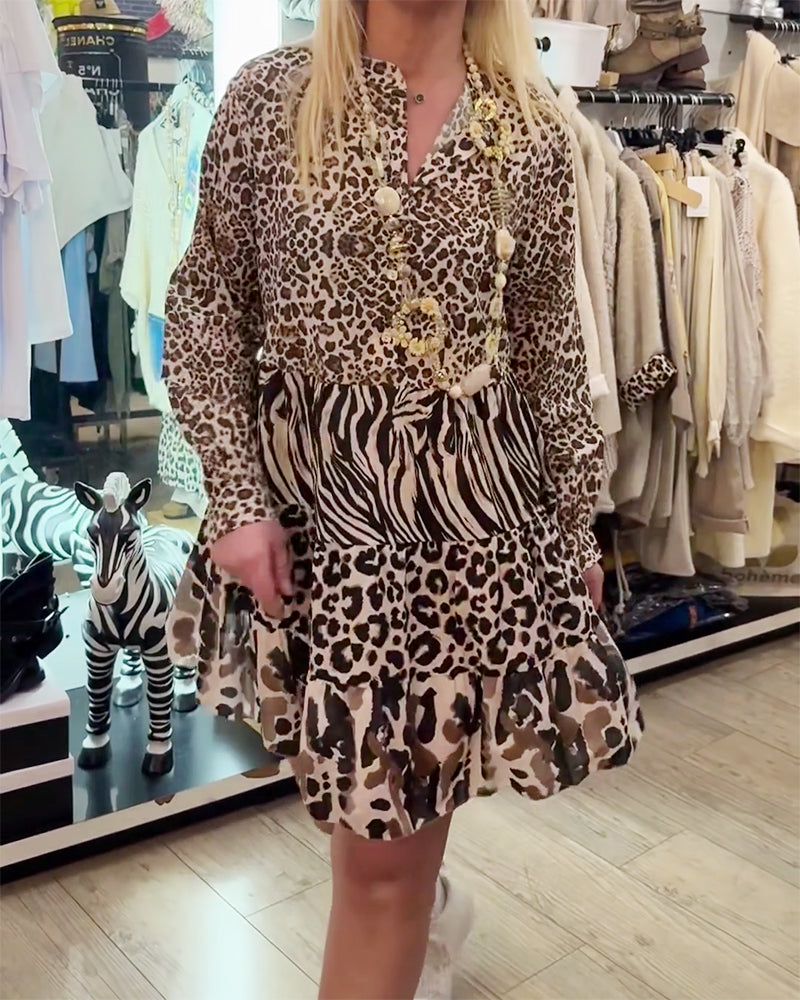 Kjole Sebra Og Leopard Trykk Patchwork Kake