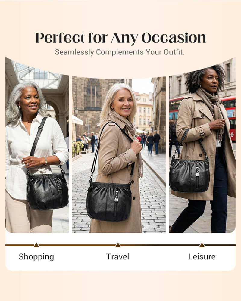 Håndveske Casual Plissert Bøtte Mykt Lær