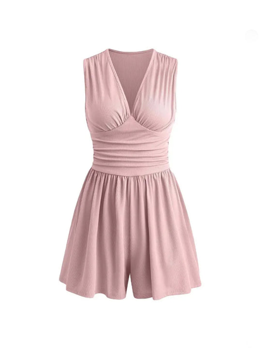 Jumpsuit Med V-Hals, Plissert Midje Og Snøring