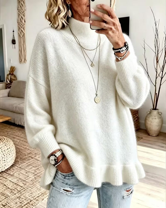Pullover Mock Hals Ruffle