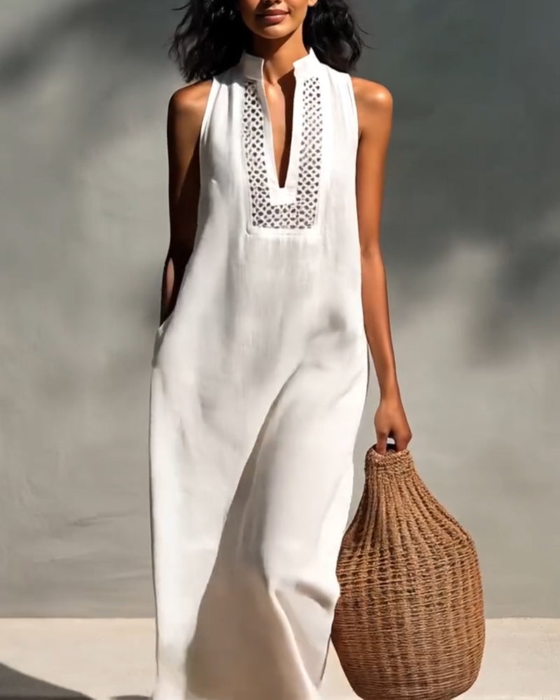 Kjole Ermløs V-hals Lang